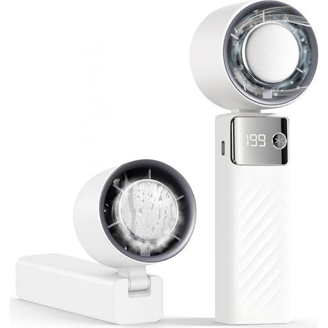 Ventilateur Portable Rechargeable 4000mAh, Mini Ventilateur Main/Bureau/Cou Pliable, Refroidissement 3-6 Heures pour Camping Sport Voyage Blanc (1/5)