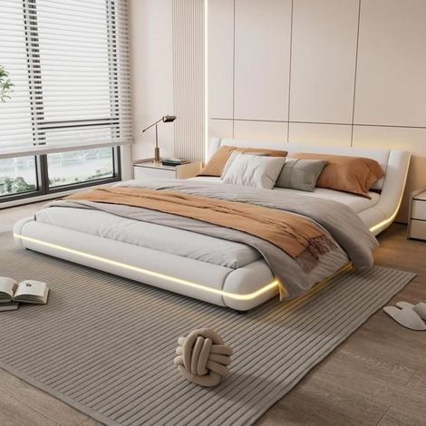 Lit - KOMHTOM - 160x200 - PU haute qualité - LED intégré - Sommier à lattes 220 kg (1/5)