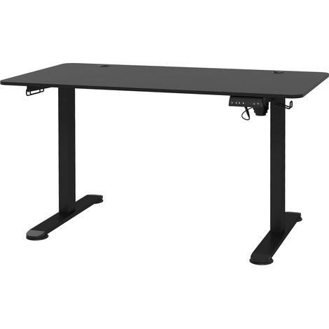 Escritorio de pie, eléctrico, con protección anticolisión y sobrecalentamiento, opciones de almacenamiento, 140x70x72-116cm, aglomerado, negro