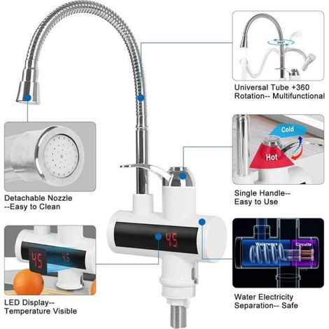 Robinet Électrique Chauffe-eau Instantané Btstil Rotatif À 360° Acier Inoxydable Eau Cuisine Électriq (1/4)