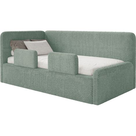 Selsey Fanko – Kinderbett 90x200 cm mit Rausfallschutz, Matratze, Kopfteil links, Plüsch, Salbeigrün