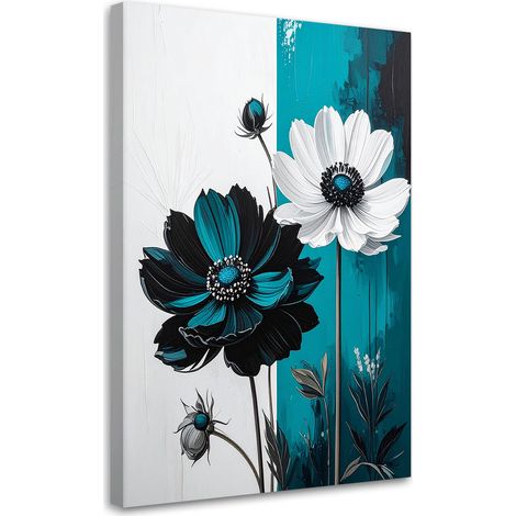 Stampe su Tela, Fiori bianchi su sfondo turchese in stile moderno. - 20x30 (1/2)