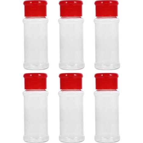 Lot de 6 Flacons à Épices Rouges, Bouteilles D'assaisonnement en Plastique Stable, Distributeurs Multifonctions pour Sel, Poivre et Condiments, la Cuisine et Restaurant (1/5)