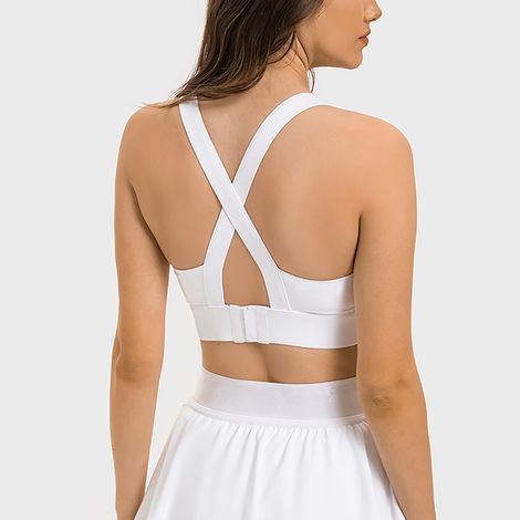 Soutien-gorge de sport femme col en U respirant et extensible haute résistance antichoc pour le yoga et l'exercice, blanc, taille 10 (1/3)