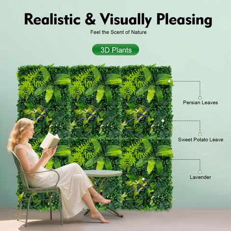 YISSALE - Werkzeug - 6er-Set, 60 × 40 cm, künstliche Pflanzenwand, künstliche Vegetation, Wandbegrünung, grüne Pflanzenwand. (1/5)