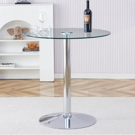 Tavolo alto in vetro trasparente Ø 89 x 92 cm, base in metallo argento (1/5)