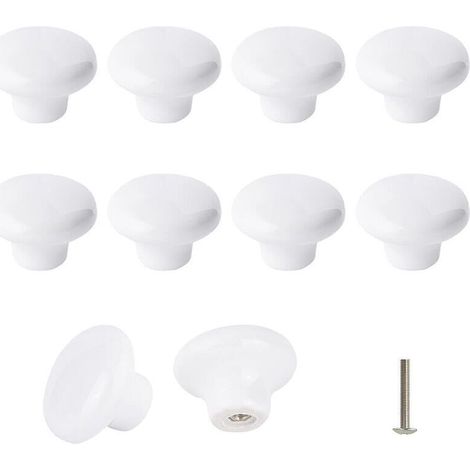 Set di 10 pomelli retrò in ceramica bianca per mobili, cassetti e ante della cucina – diametro 30 mm