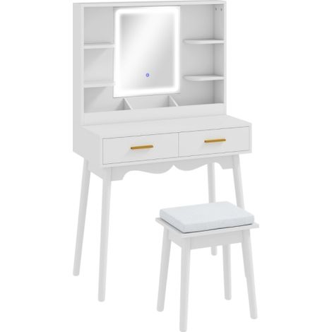 Elegant White Dressing Table with LED Mirror for Stylish Makeup and Grooming