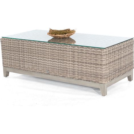 Lounge-Tisch Thor 130x60 cm PE-Kunststof fgeflecht white-coral/Alu mit Glasplatte