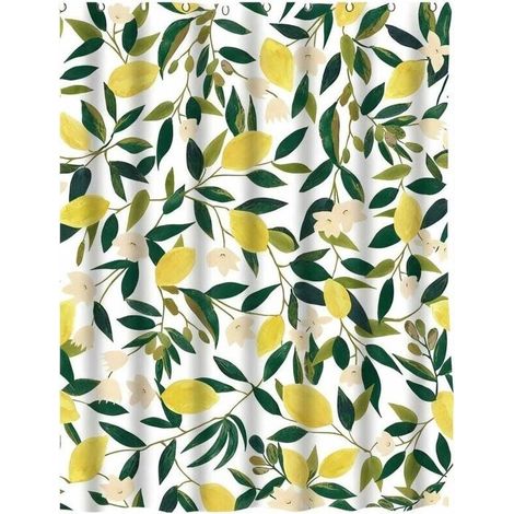 Rideau de Douche Imperméable Motif Citron et Feuilles Vertes, 180 x 180 cm, Lavable en Machine, Décoration Salle de Bain Moderne