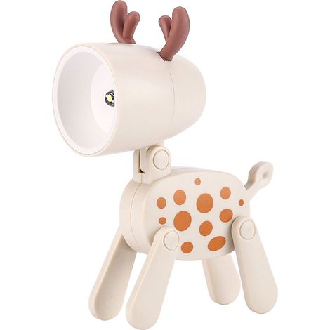 Mini veilleuse cerf, lampe de table miniature créative en forme d'animal de compagnie, lampe de bureau LED mignonne avec motif animal de dessin animé, veilleuse cerf réglable, beige (1/5)