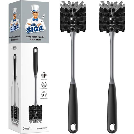 Lot de 2 Goupillons Bouteille, Brosse à Bouteille avec Long Manche Goupillon Biberon, Brosse Nettoyage pour Bouteille Verre, Tasse (1/5)