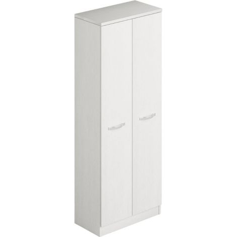 Armadio in Legno 180 cm Portascope con Ripiani Bianco Frassinato Multiuso (1/3)