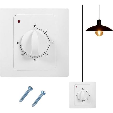 Interrupteur de Minuterie de 30 Minutes, AC220V 10A Interrupteur de Minuterie Intelligent de 30 Minutes pour Ventilateur D'ArrêT Ventilateur D'Extraction de LumièRe de Salle de Bains (1/5)