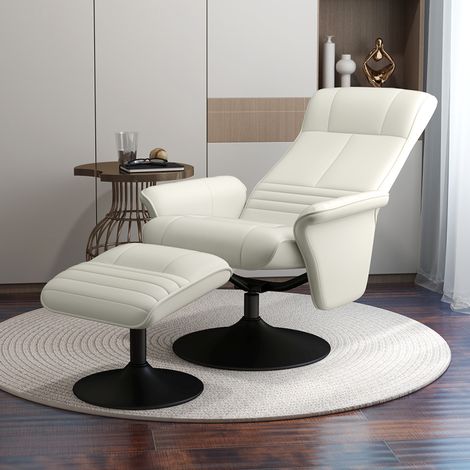 Relaxsessel, Fernsehsessel mit Hocker, drehbar, ergonomisch, Mikrofasertuchoptik, bis 150 kg, Cremeweiß (1/5)