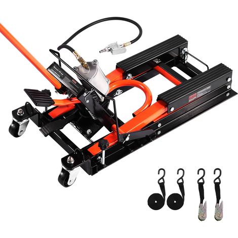 Cric de Moto Hydraulique et Pneumatique, Pont Élévateur Capacité de Charge 680 kg, Lève-moto Hauteur de Levage 11,9 à 38,1 cm, avec Rampe Amovible et 2 Roulettes, pour Entretien Quad ATV (1/5)