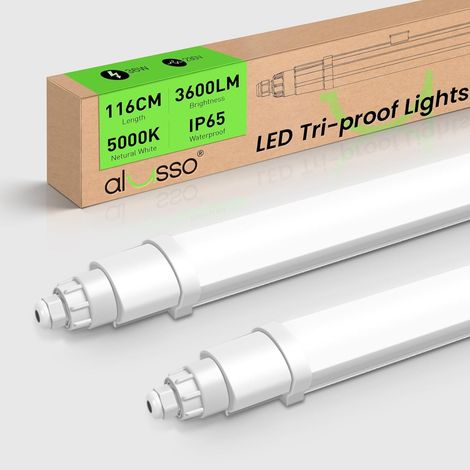 Lot de 2 Réglette LED 120cm, 36W 3600LM 5000K IP65 Tubes pour bureau  Tubes Lumineux pour garage, Cave,entrepôt, bureau, atelier, éclairage de cuisine (1/5)