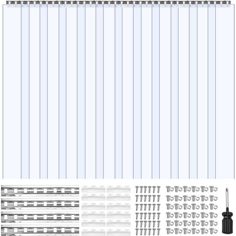 Rideau Lanière PVC 1,8x2,1 m Rideau Lamelle Plastique Transparent de Porte, Lot de 12, Bande Isolation Thermique Coupe Vent, pour Portes de Supermarchés, de Garages, d'Entrepôts, de Restaurants (1/5)