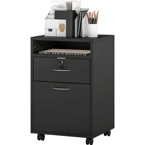 Bureau en bois avec tiroir verrouillable et armoire, noir, 40x35x60 cm
