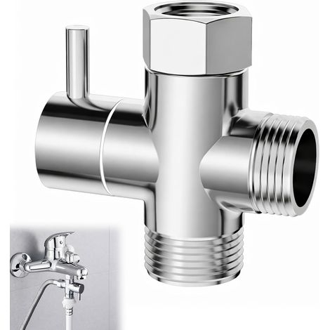 Inverseur de Douche 3 Voies G1/2", Valve de Dérivation en Laiton Massif pour Douchette, Adaptateur de Raccordement d'Eau Répartiteur en Y 1/2", Finition Chromée pour Cuisine et Salle de Bain (1/5)