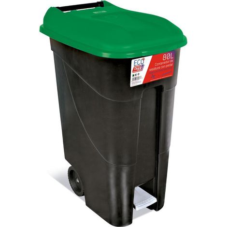TAYG cubo con pedal eco 80 l verde , Contenedor Eco 80 litros con ruedas y pedal 433030 Medidas 400x575x785mm Fabricado en polipropileno Color negro con tapa verde