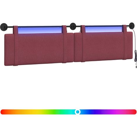 Hanging Headboard with LED Light Wine Red Fabric vidaXL