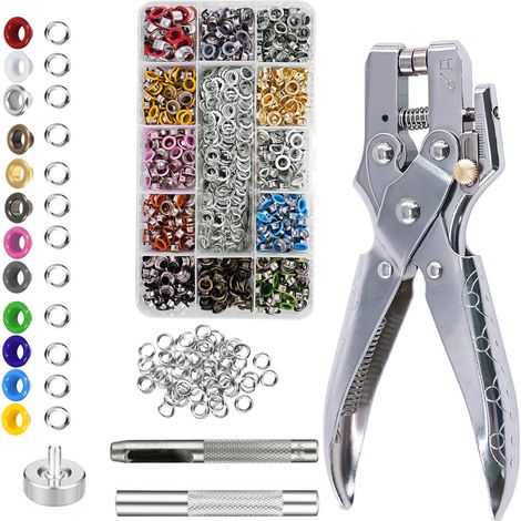 Lot de 700 œillets de 5 mm - Pince à œillets - Avec outils d'installation - 12 couleurs - Pince à œillets pour bâches, chaussures, vêtements, sacs, bricolage (1/5)