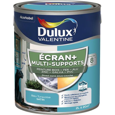 ECRAN+ MULTI-SUPPORTS EXTERIEURE - Peinture en Phase Aqueuse Éxtérieur - Satin Bleu Turquoise 2 L - Dulux Valentine
