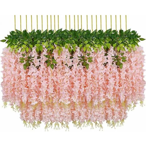Artificielle Fleurs Faux Wisteria Vigne Soie Fleur Suspendue Mariage Décor Simulation FleurLot 24110cmRose 24,110cm lot de 24 Rose Clair (1/4)