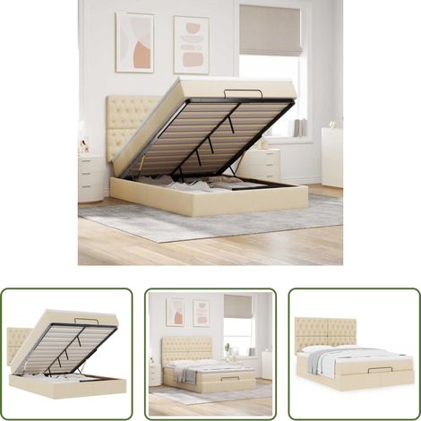 vidaXL Stauraum - Ottoman-Bett mit Matratze Creme 140x190 cm Stoff (1/5)