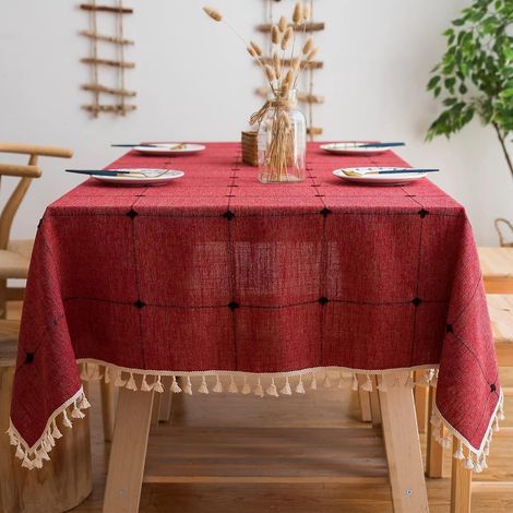 nappe Rectangulaire Nappe (grille Rouge,140 X 200 Cm) Coton Et Lin Tissu Avec Tassel Nappe De Table Lavablemoderne Pour Dcoration De Table De Cuis (1/5)