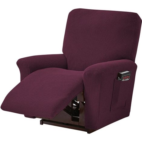 Housse extensible pour fauteuil inclinable, jacquard à petits carreaux, convient aux fauteuils inclinables standards et surdimensionnés, rouge bordeaux (1/5)