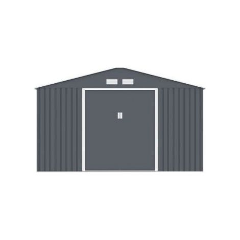 Abri de jardin en métal 12,99 m² - 340 x 382 x 210 cm - NEPTUNE - Kit d'ancrage inclus, 2 portes coulissantes - Gris (1/4)