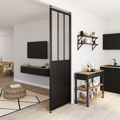 Mampara de estudio extraíble de 250 x 80 cm con efecto metálico negro y cristal templado (1/5)