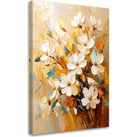 Wandbild für das Schlafzimmer Wohnzimmer Weiße Blumen Ölfarbeffekt 40x60 cm