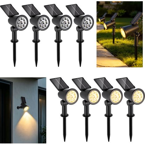 Wolketon 8X LED Solar Gartenstrahler mit Erdspieß Gartenleuchte Solarleuchte Solarstrahler Außen Wasserdicht IP65 3W Warmweiß (1/5)
