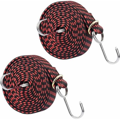 Tendeur avec crochets, cordon élastique, sangle de bagage en nylon pour vélo, moto et camping (1 m, 2 pièces, noir et rouge) (1/5)