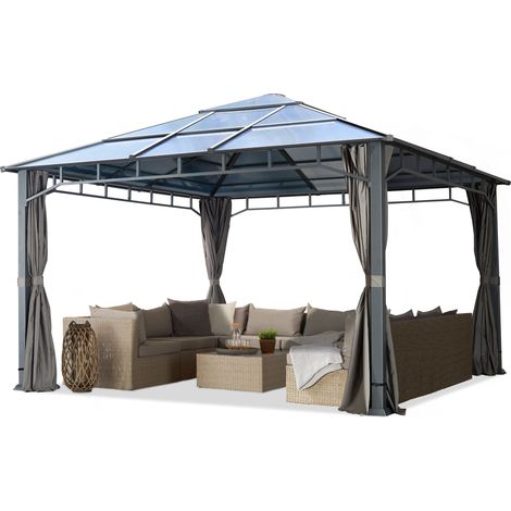 Garden pavilion 4x4 m aluminium polycarbonate roof poles approx. 8 mm pavilion garden tent 4 sides grey (1/5)