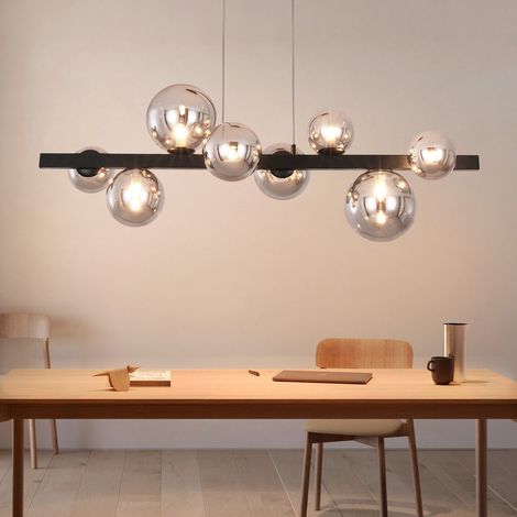 Lampadario GBLY, lampada a sospensione , 8 lampadine - G9, lampada a sospensione per cucina, lampada da tavolo da pranzo, sala da pranzo, moderna, sfera di vetro grigio fumo (senza lampadina). (1/5)