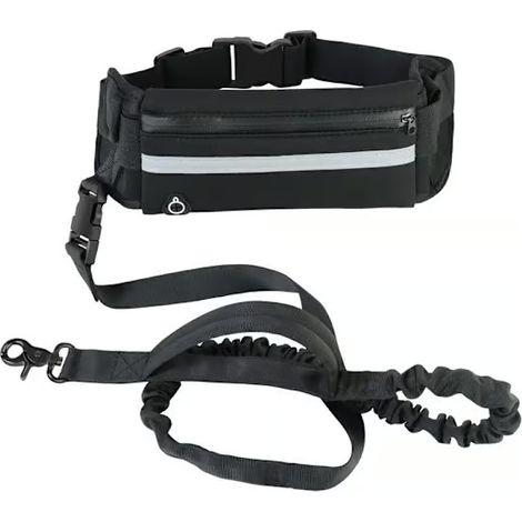Laisse mains libres pour chien, sac banane réglable pour la course en extérieur, laisse pour animaux de compagnie (noire) (1/5)