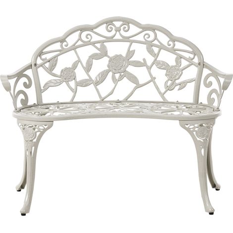 Panchina da giardino vintage in metallo alluminio 2 posti braccioli bianco Piura