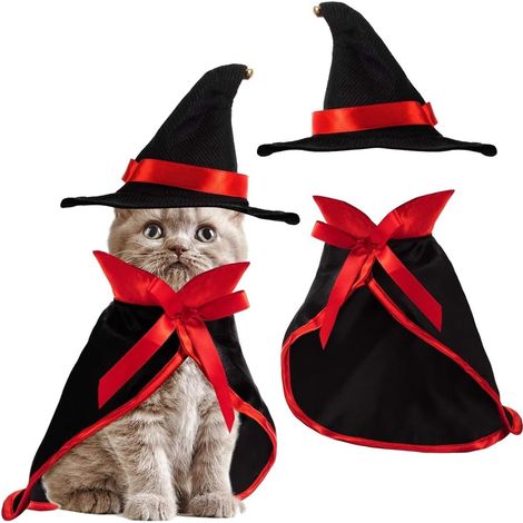 Set mit 2 Halloween-Kostümen für Hunde und Katzen: Vampirkostüm für Haustiere, Zaubererumhang und -hut für Haustiere (1/5)