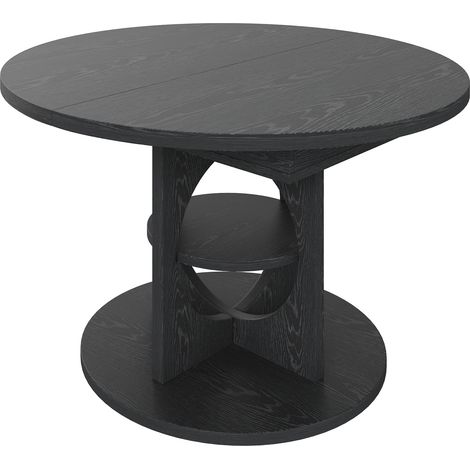 Mesa de comedor extensible con almacenaje 110-150 cm efecto madera negra MDF y metal (1/5)