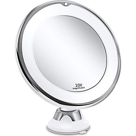 Specchio ingranditore per il trucco con luci LED, specchio da parete girevole a 360° con ventosa di bloccaggio per rasatura e trucco in bagno e in viaggio, bianco (1/4)