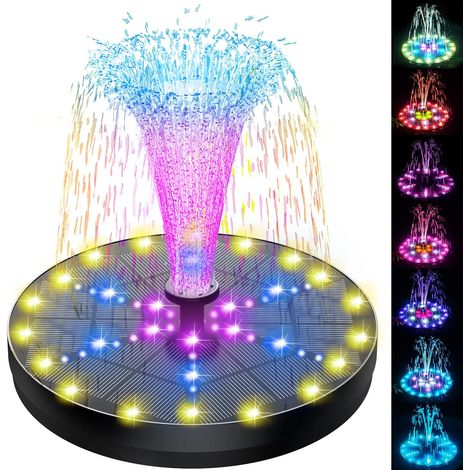 4W Fontaine Solaire 60 LEDs Colorée, 2026 Upgrade Solaire Flottant Extérieur Fontaine Pompe Bassin Solaire avec 8 Buses pour Bain d'oiseaux, Étang, Piscine, Jardin Fontaine, Décoration de Jardin