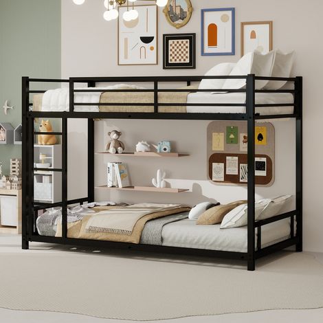 Letto a castello per bambini 90x190 cm con scaletta integrata, rete a doghe, metallo nero (1/5)