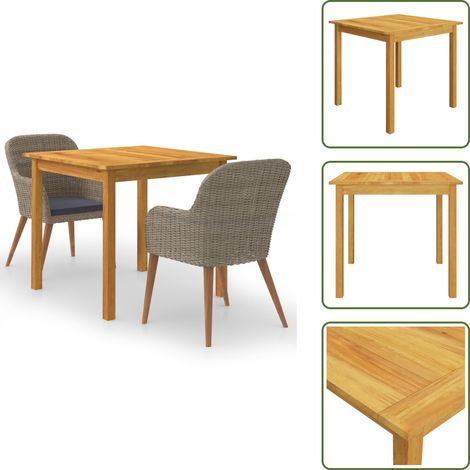 Table de jardin en bois - vidaXL Ensemble à manger de jardin 3 pcs Marron - Chaises de jardin en acier