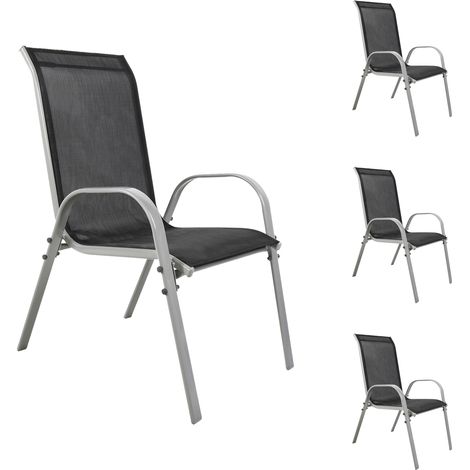 4 Stück Stapelsessel Silber Metall - Textilen schwarz-MMC330886-4 (1/4)