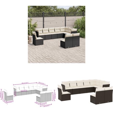 10-tlg. Garten-Sofagarnitur mit Kissen Schwarz Poly Rattan - Gartensofas - Outdoor Möbel - Lounge Set - Rattan Sofa - Gartenlounge - Home & Living (1/3)