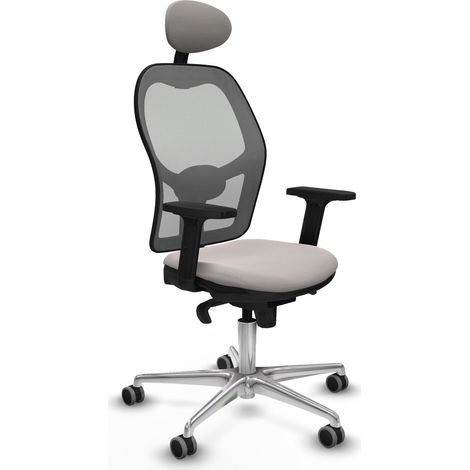 Jorquera sincro malla gris similpiel blanco brazos 2D base aluminio cabecero fijo ruedas 65mm engomada (1/5)